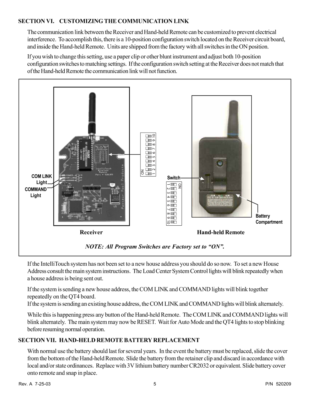 Pentair QT4 important safety instructions Section VI. Customizing the Communication Link, Hand-held Remote 