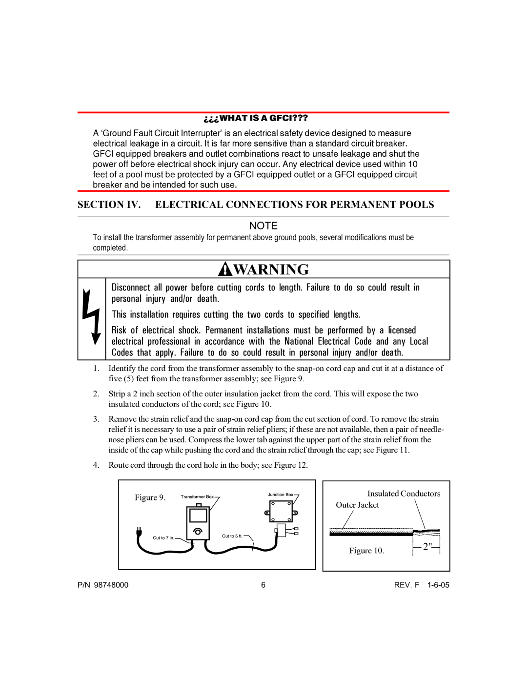 Pentair Quasar owner manual Section IV. Electrical Connections for Permanent Pools, ¿¿¿WHAT is a GFCI??? 