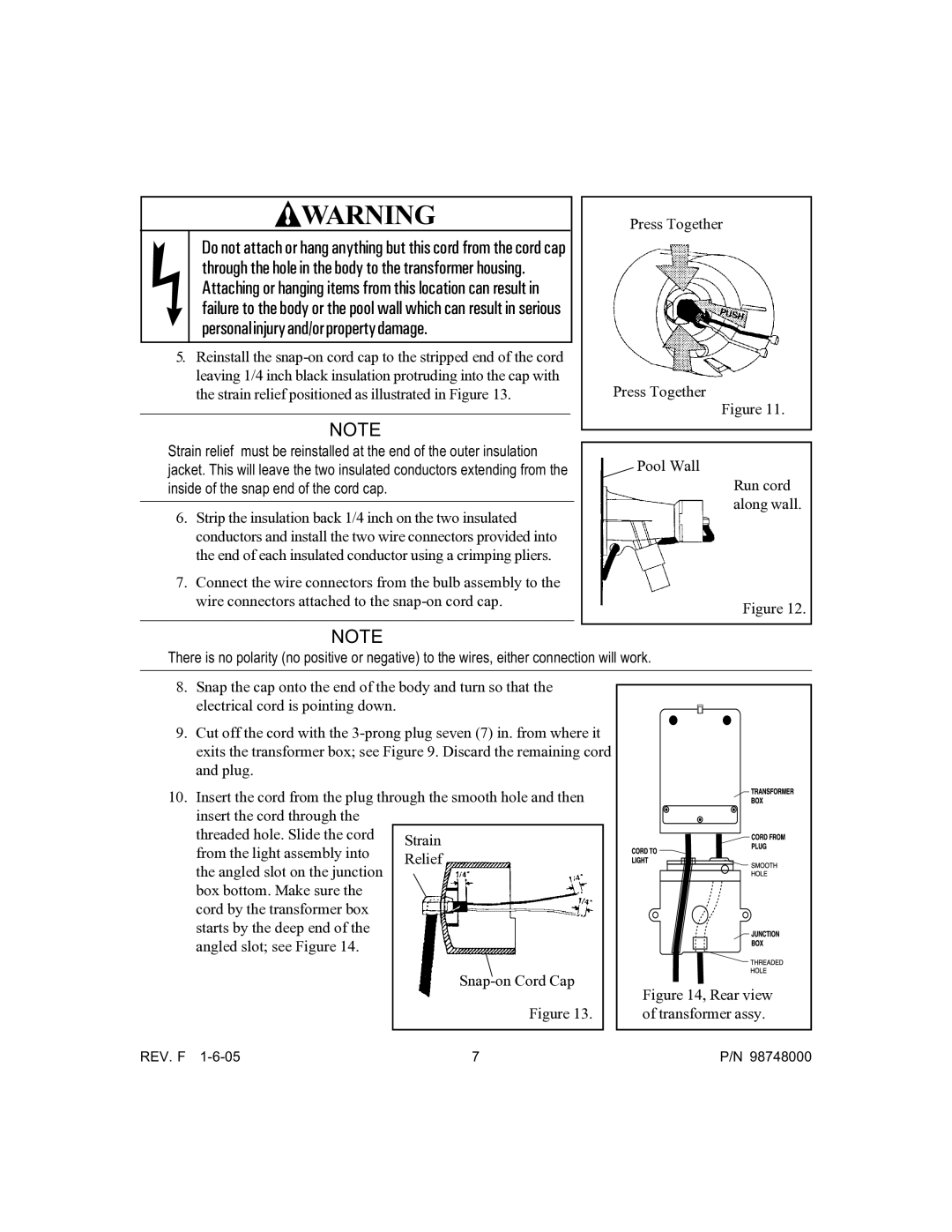 Pentair Quasar owner manual Rear view of transformer assy 