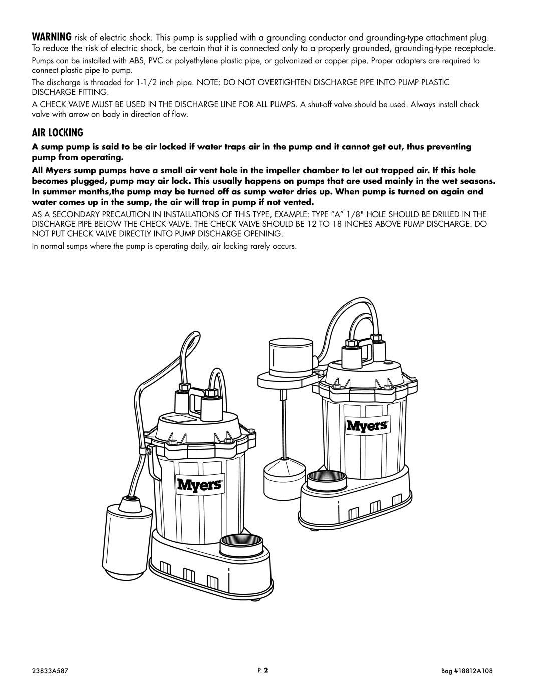 Pentair S33 service manual AIR Locking 