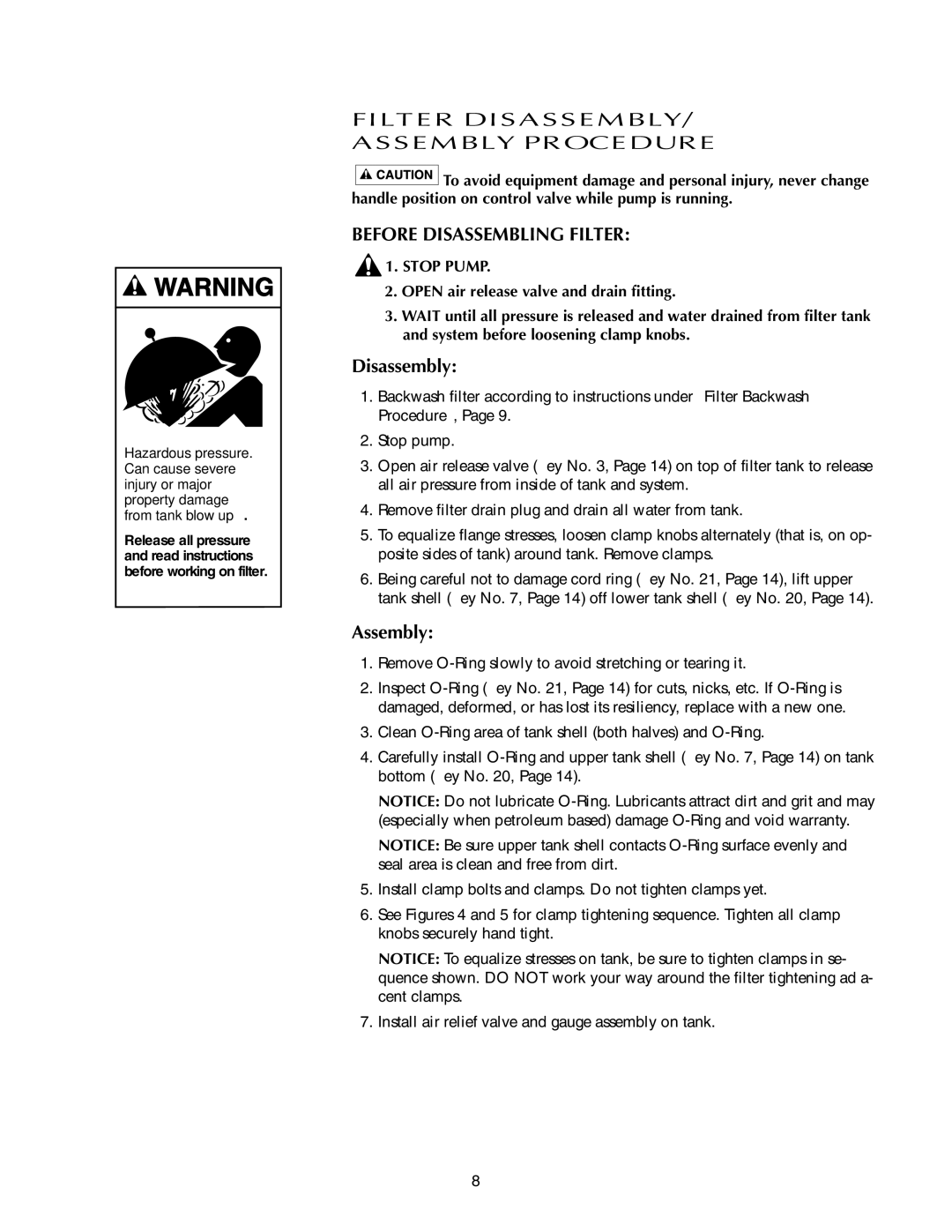 Pentair S8D110, S7D75 owner manual Disassembly, Assembly 