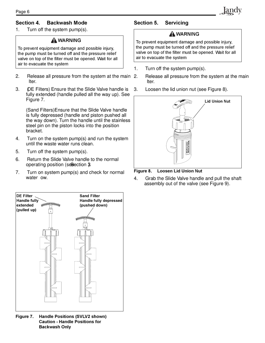 Pentair Slide Backwash Valve operation manual Backwash Mode, Servicing 