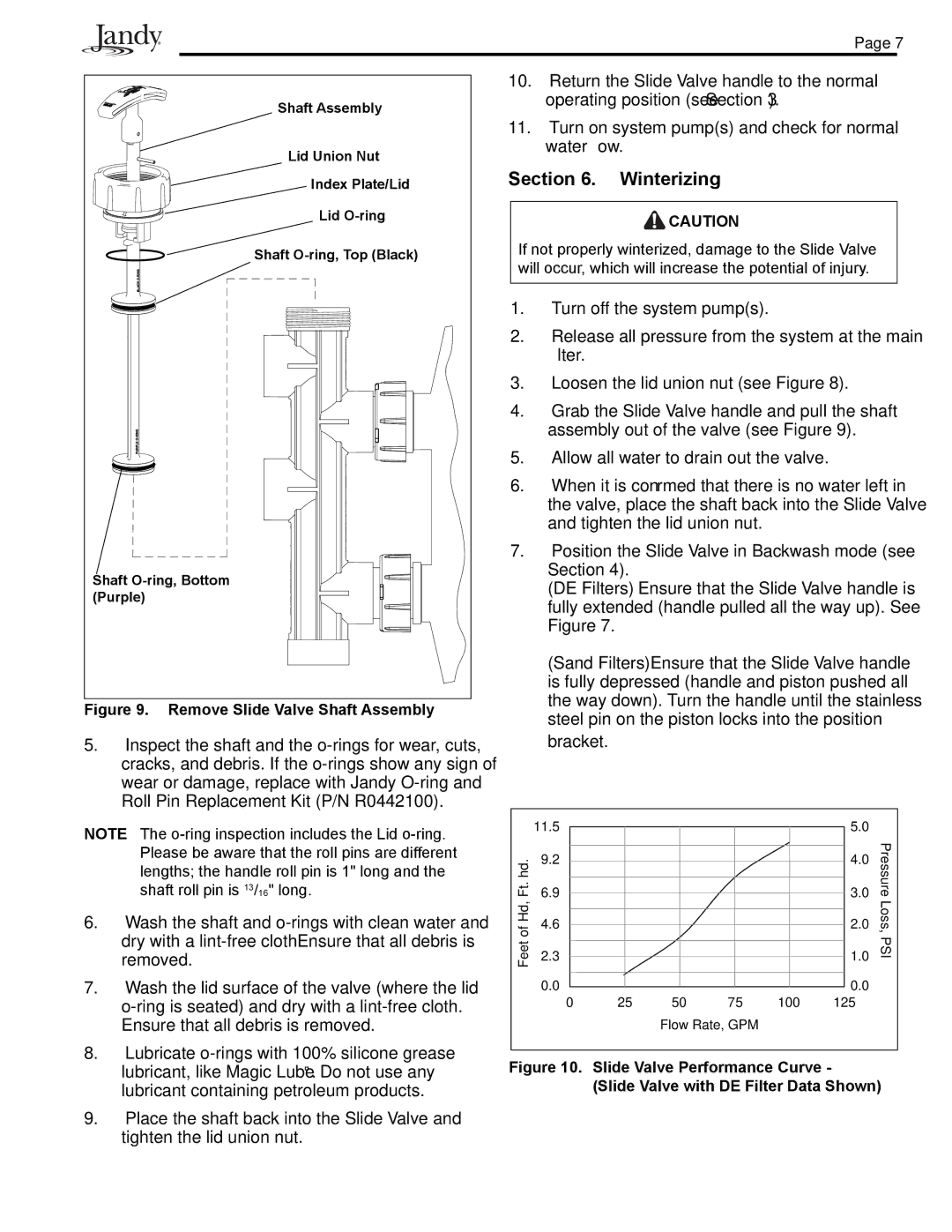 Pentair Slide Backwash Valve operation manual Winterizing, Ensure that all debris is removed 