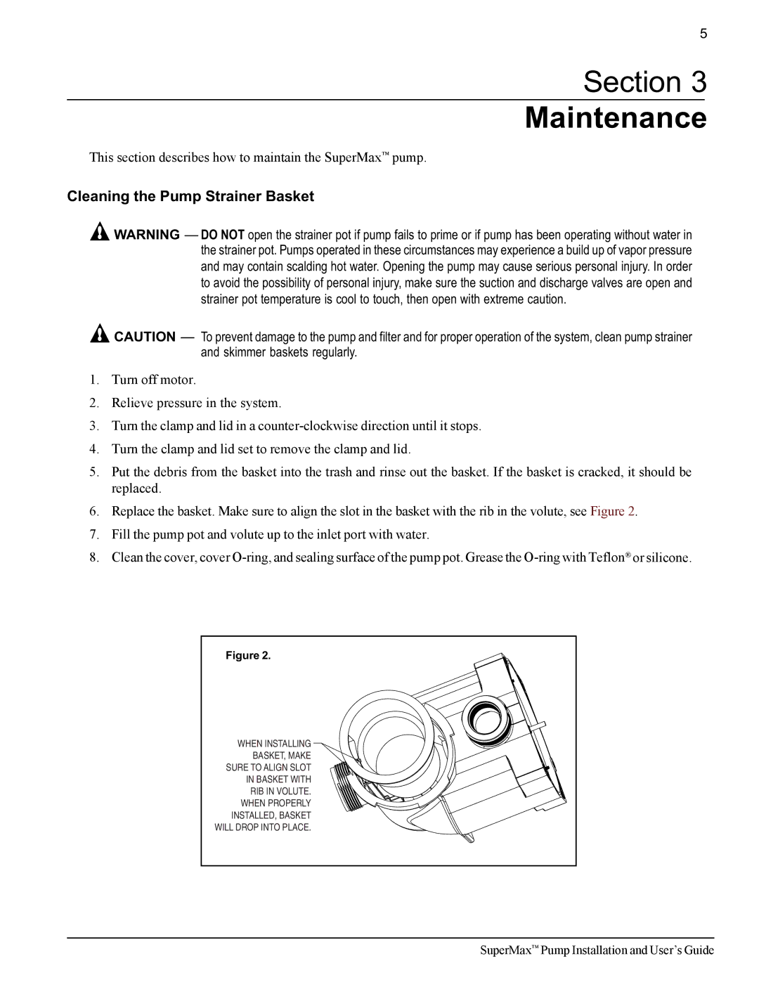 Pentair SuperMax important safety instructions Section Maintenance, Cleaning the Pump Strainer Basket 