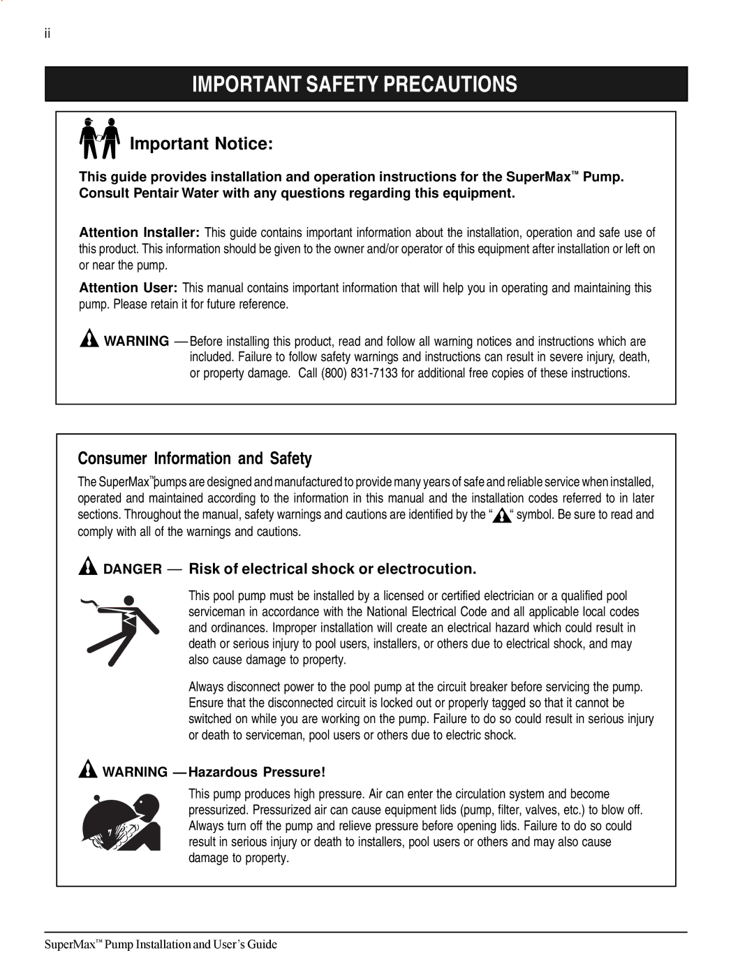 Pentair SuperMax important safety instructions Important Safety Precautions 