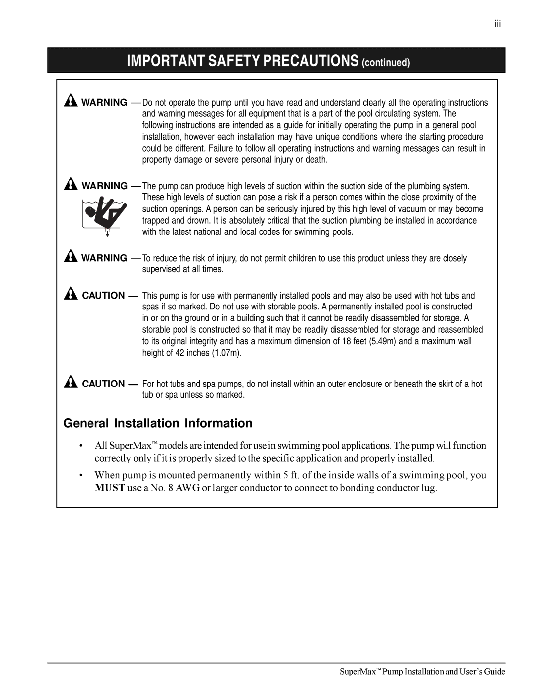 Pentair SuperMax important safety instructions Important Safety Precautions 