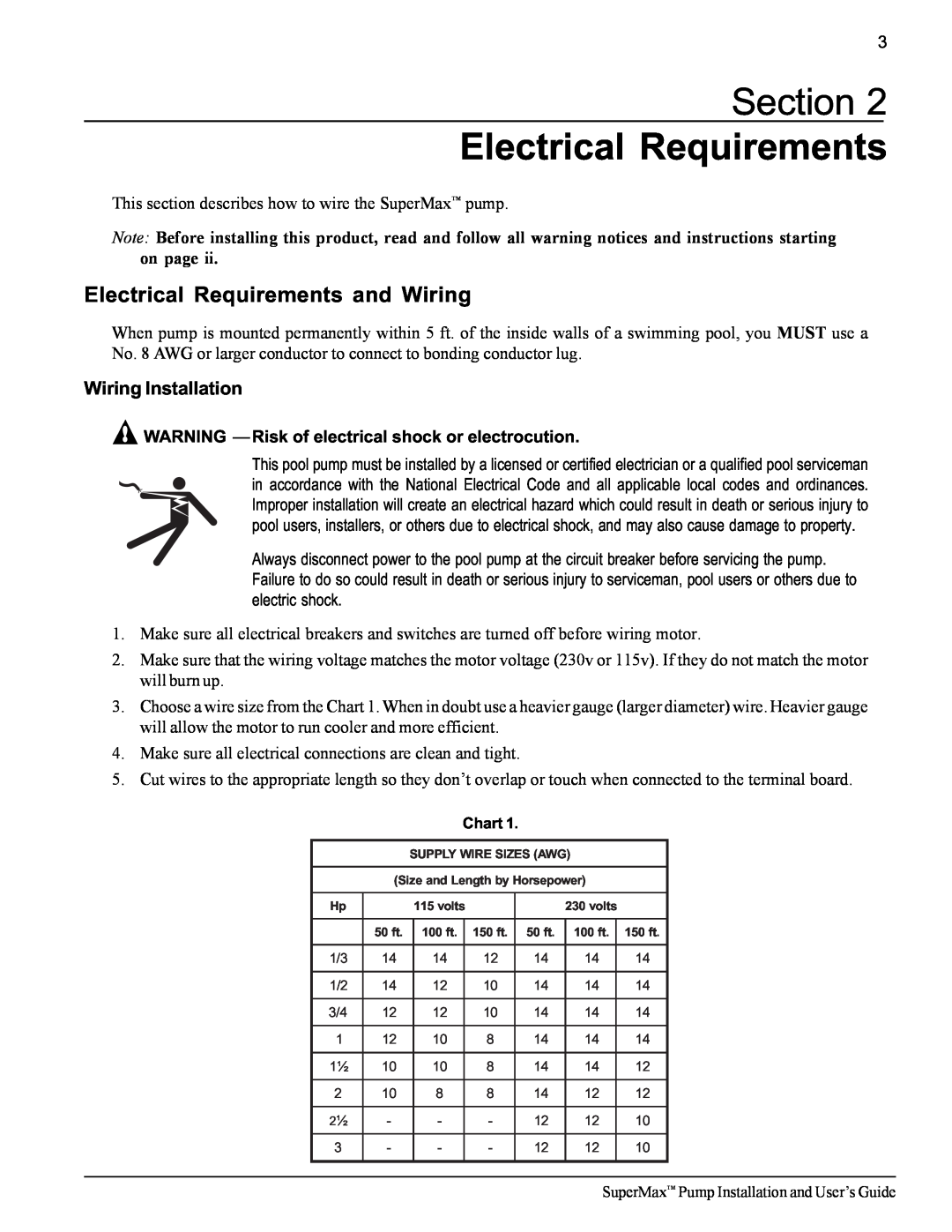 Pentair SuperMax Section Electrical Requirements, Electrical Requirements and Wiring, Wiring Installation 
