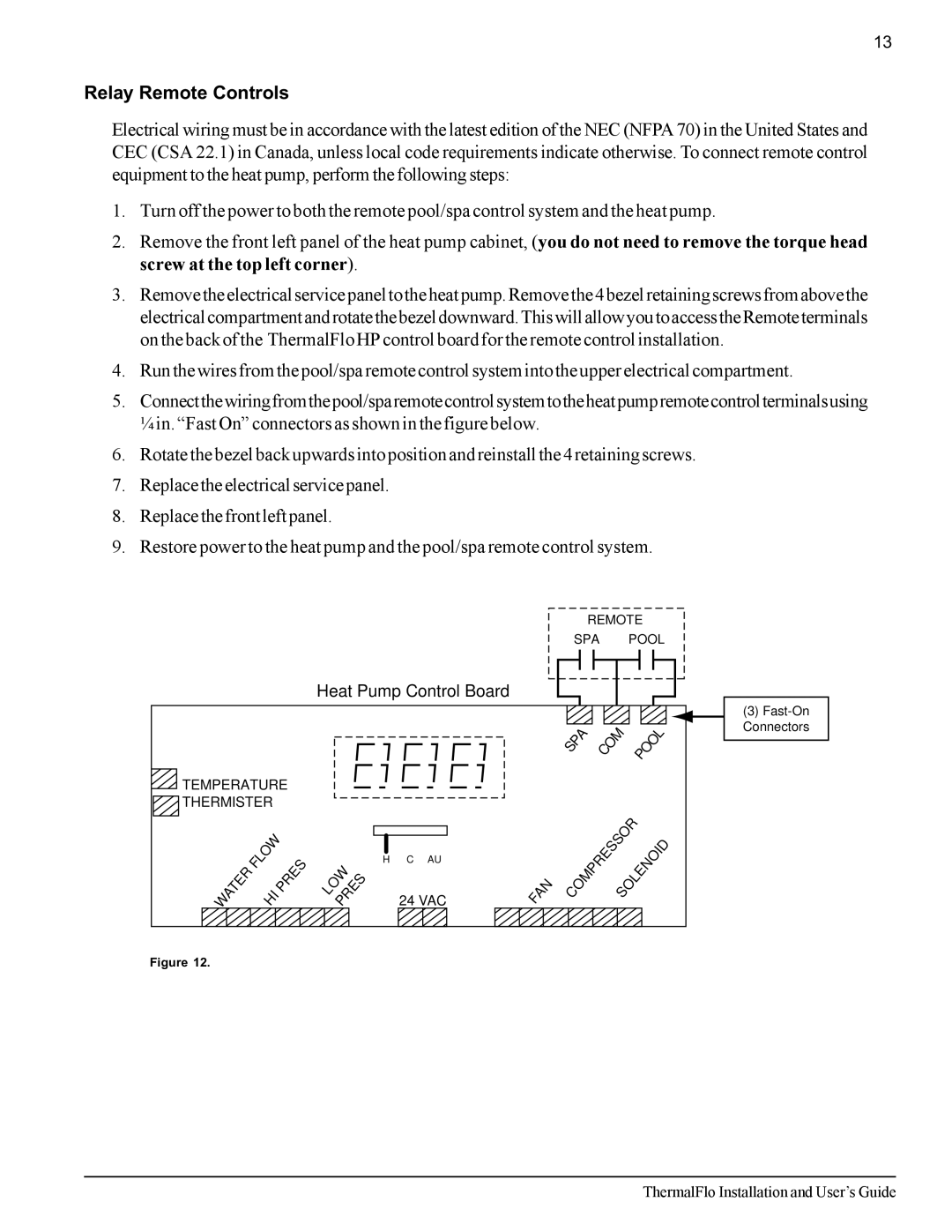 Pentair ThermalFlo important safety instructions Relay Remote Controls, Heat Pump Control Board 