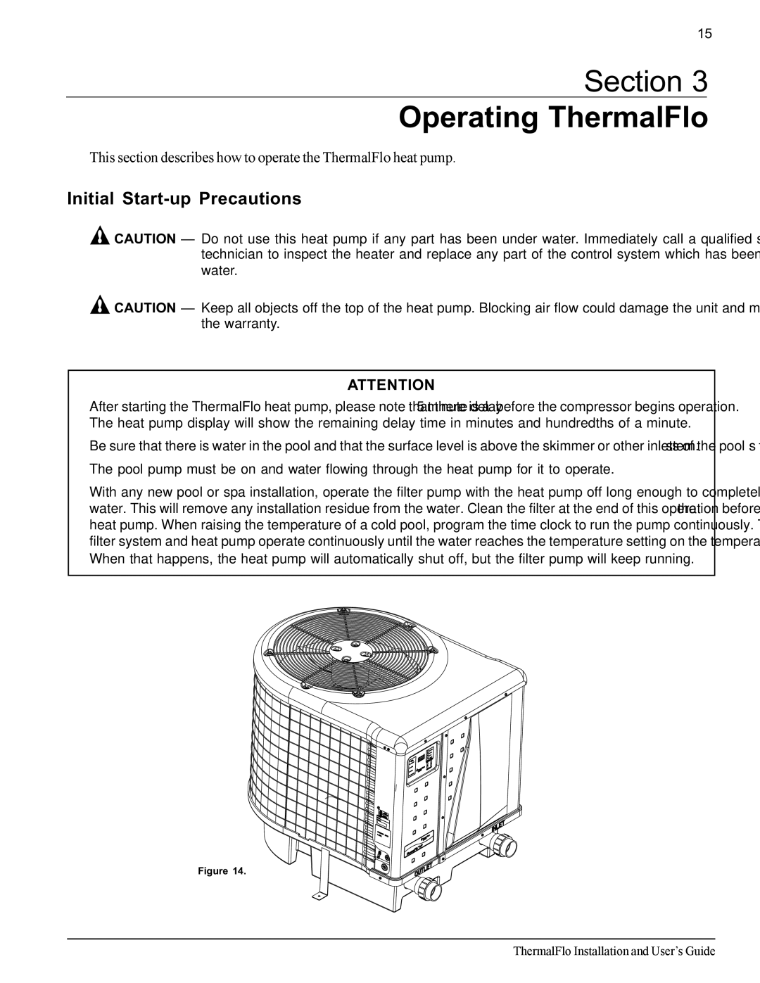 Pentair important safety instructions Section Operating ThermalFlo, Initial Start-up Precautions 