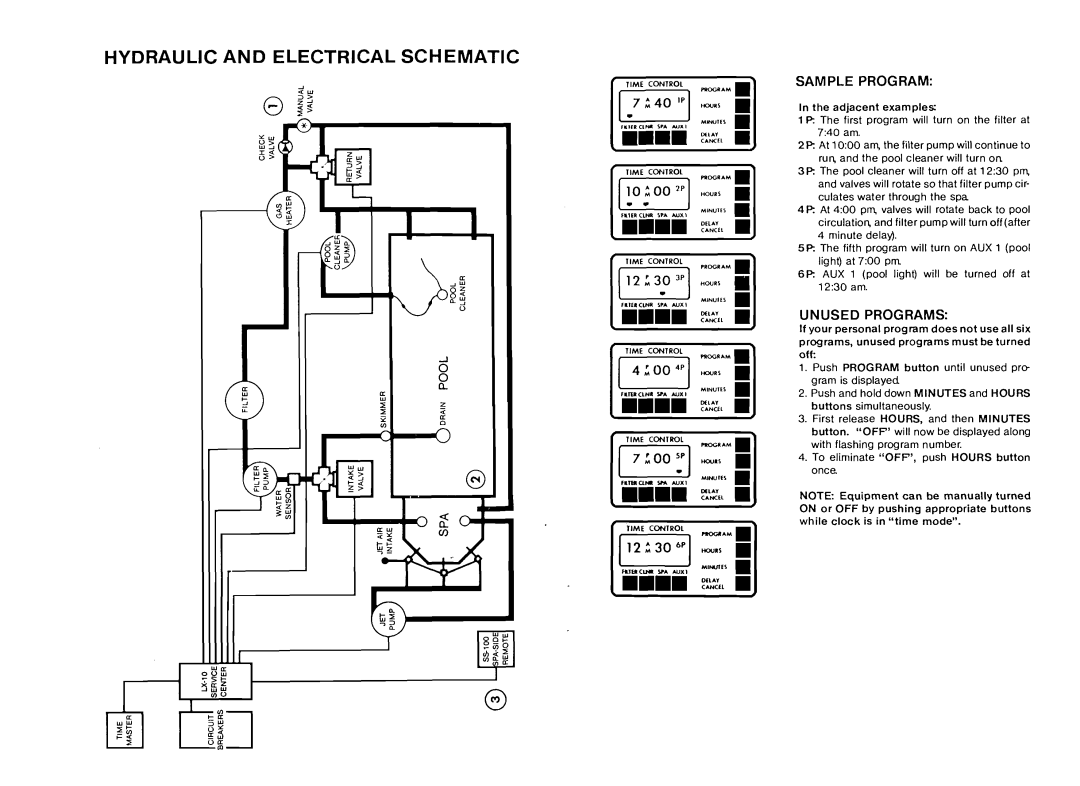 Pentair Time Master installation instructions Hydraulic and Electrical Schematic, Sample Program, Unused Programs 