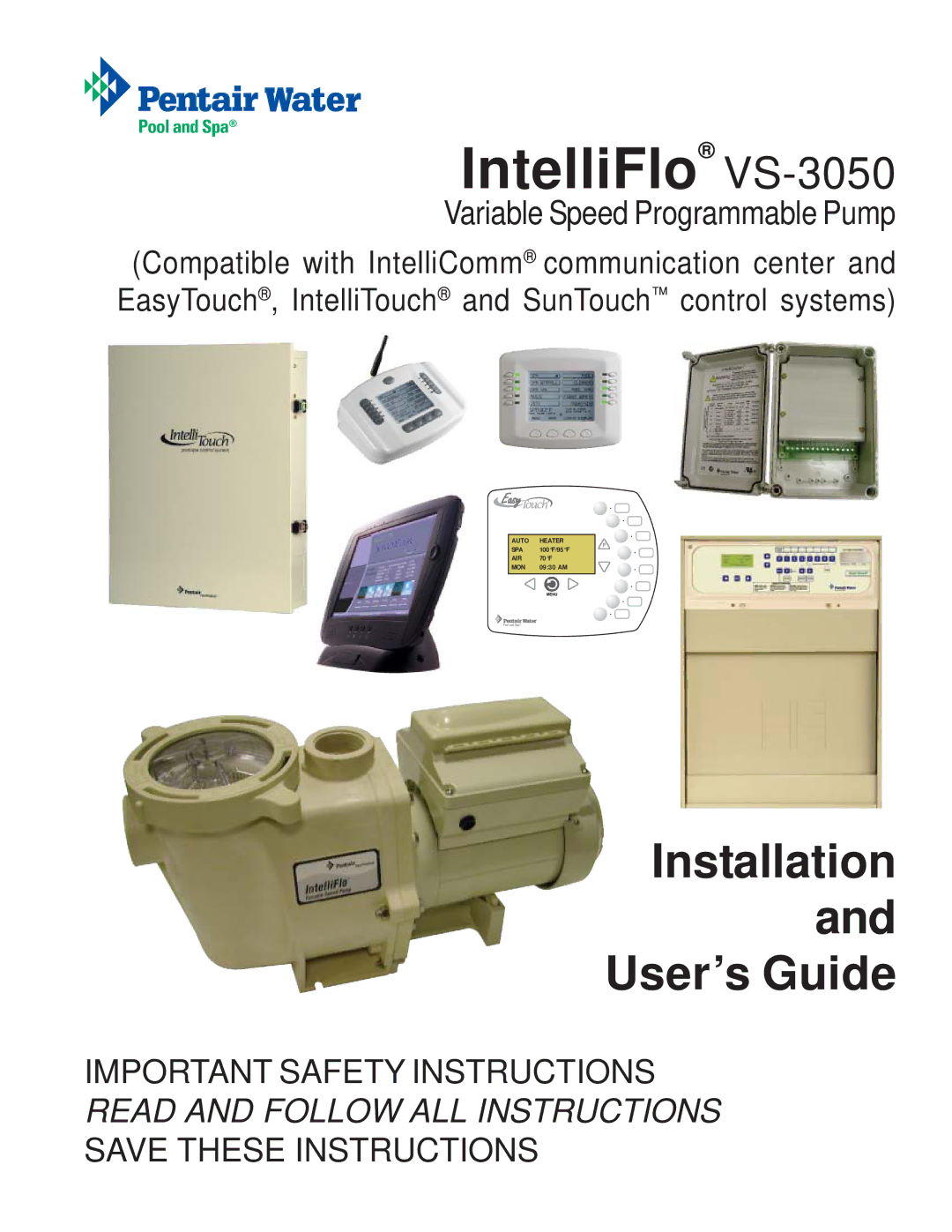 Pentair important safety instructions IntelliFlo VS-3050 