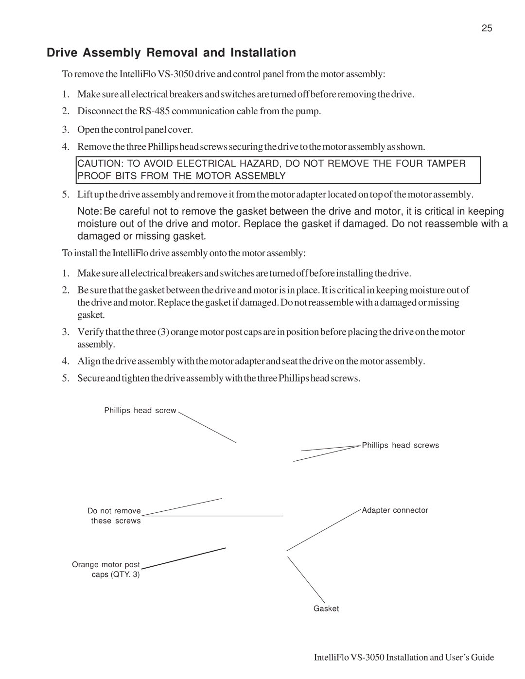 Pentair VS-3050 important safety instructions Drive Assembly Removal and Installation 