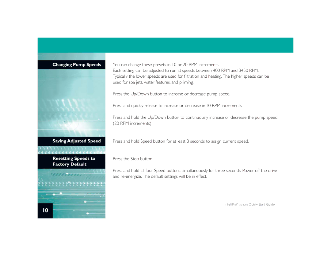 Pentair quick start IntelliPro VS-3050Quick-Start Guide 