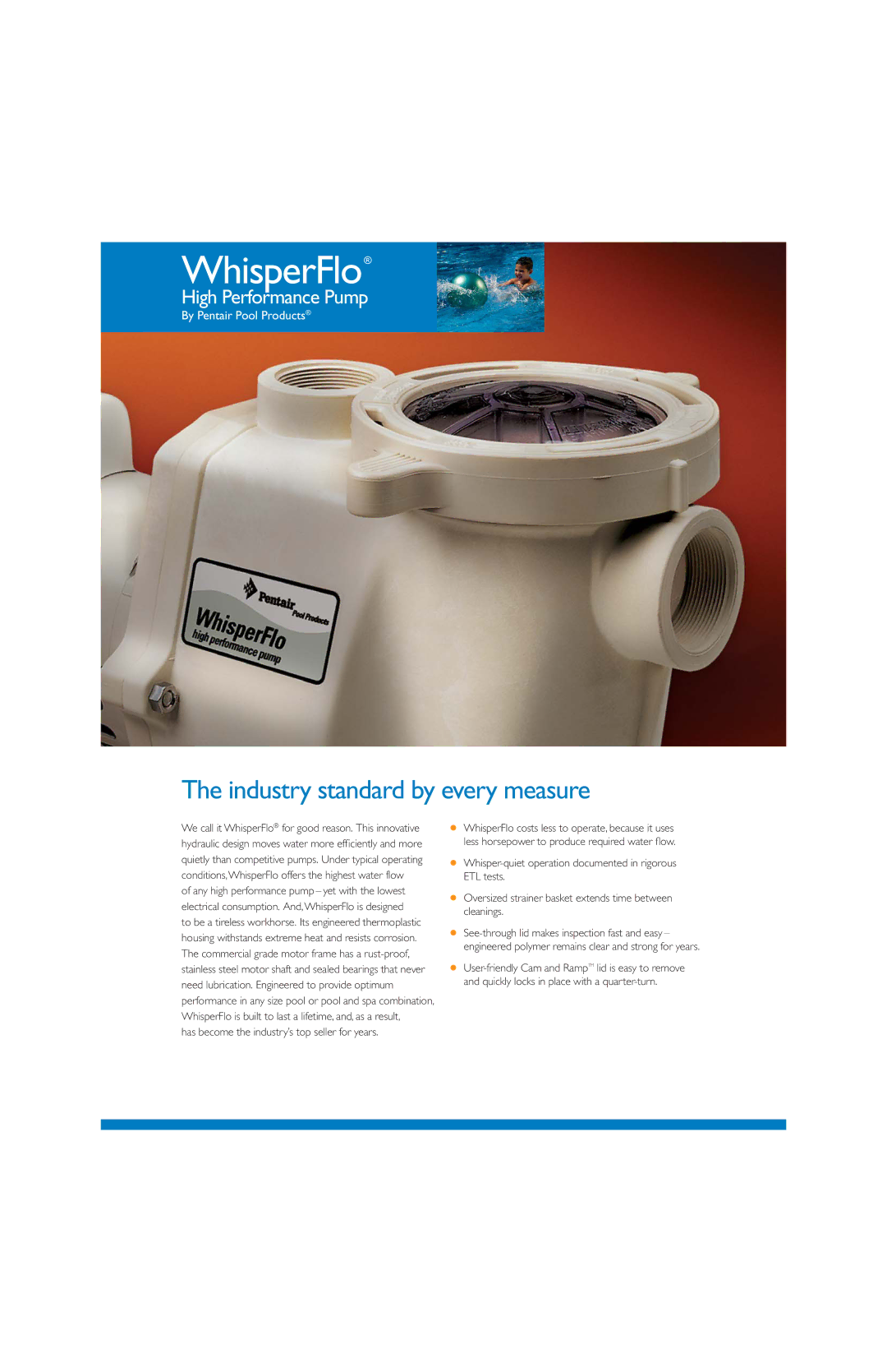 Pentair WhisperFlo manual Industry standard by every measure, High Performance Pump 