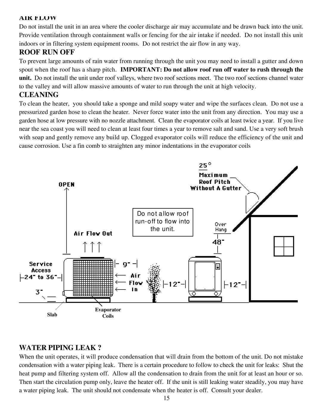 Pentair XLS800, XLS1000, CP12, XLS600 operation manual AIR Flow, Roof RUN OFF, Cleaning, Water Piping Leak ? 