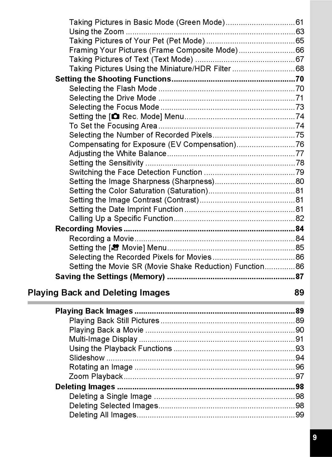 Pentax 14071 specifications Playing Back and Deleting Images 