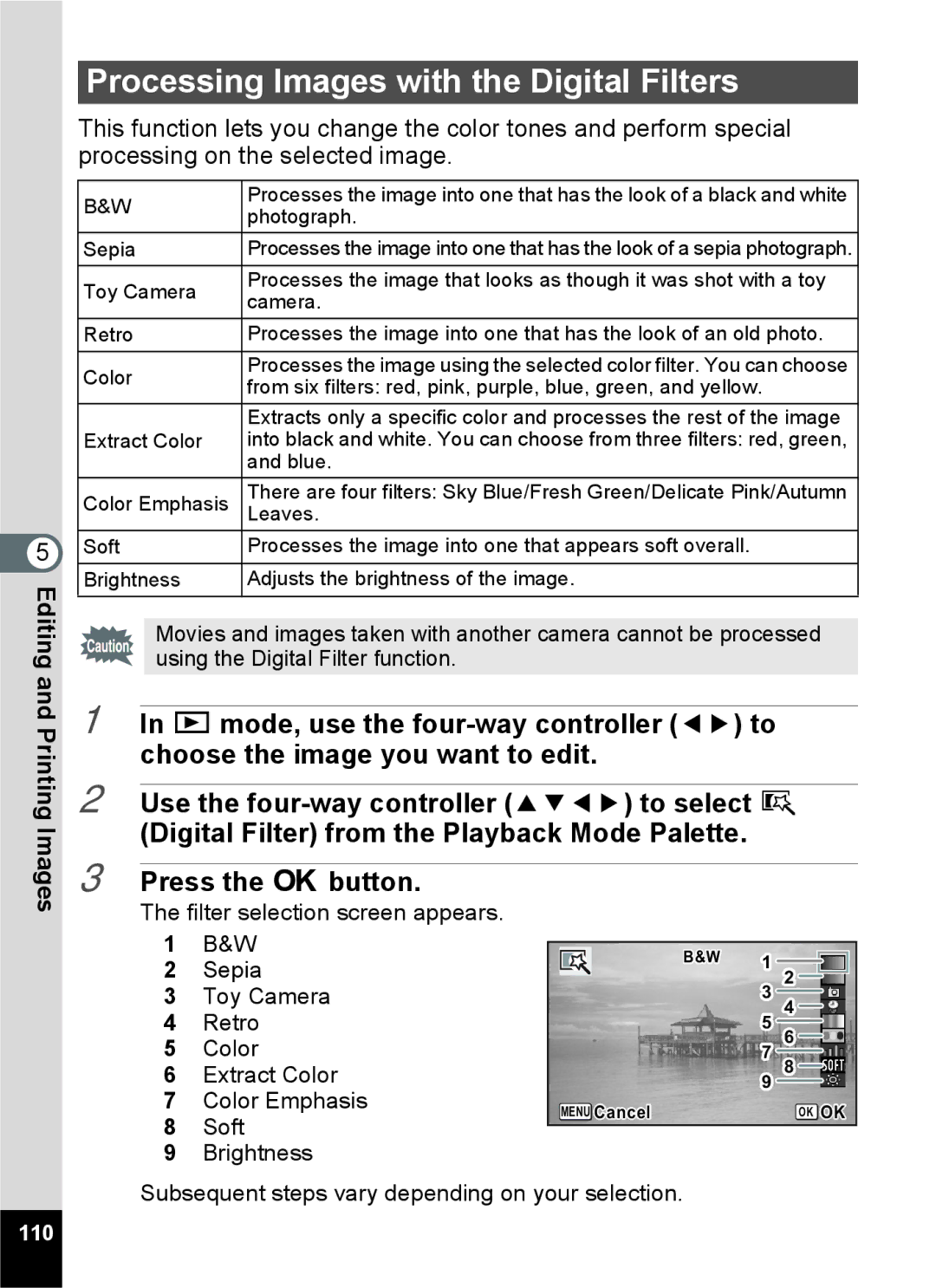 Pentax 14071 specifications Processing Images with the Digital Filters, Printing 