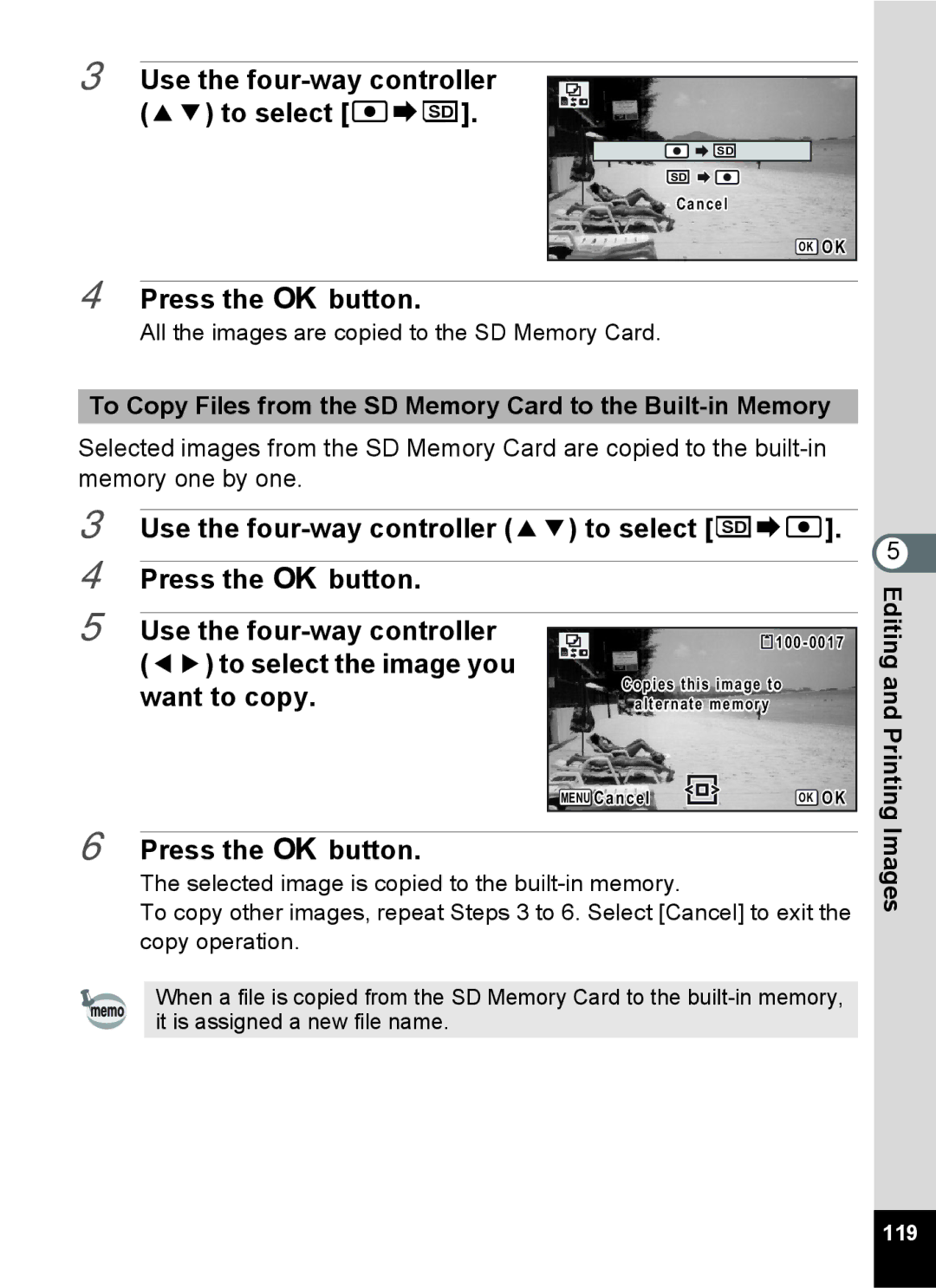 Pentax 14071 Use the four-way controller 23 to select, Press the 4 button Use the four-way controller, Want to copy 