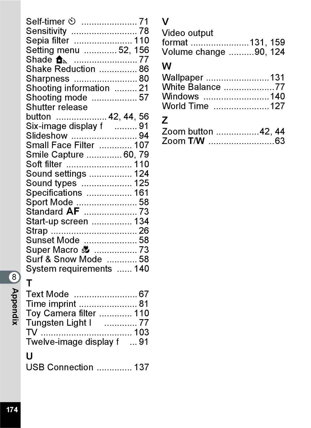 Pentax 14071 specifications Shooting information 