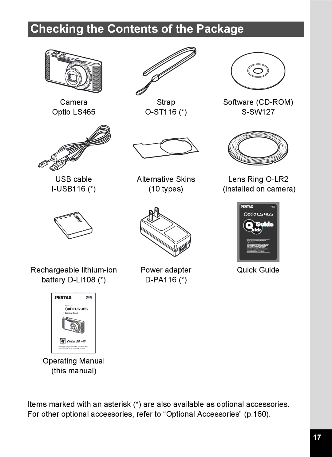 Pentax 14071 specifications Checking the Contents of the Package 