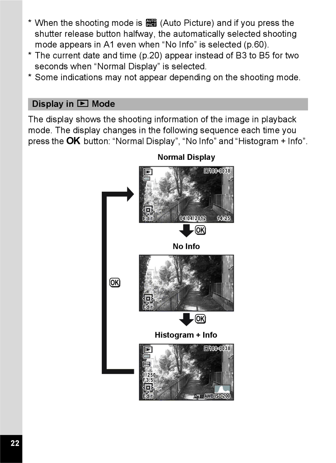 Pentax 14071 specifications Display in Q Mode 