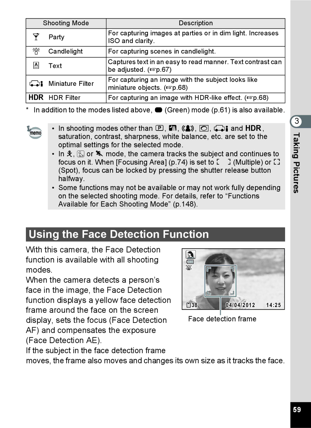 Pentax 14071 specifications Using the Face Detection Function 