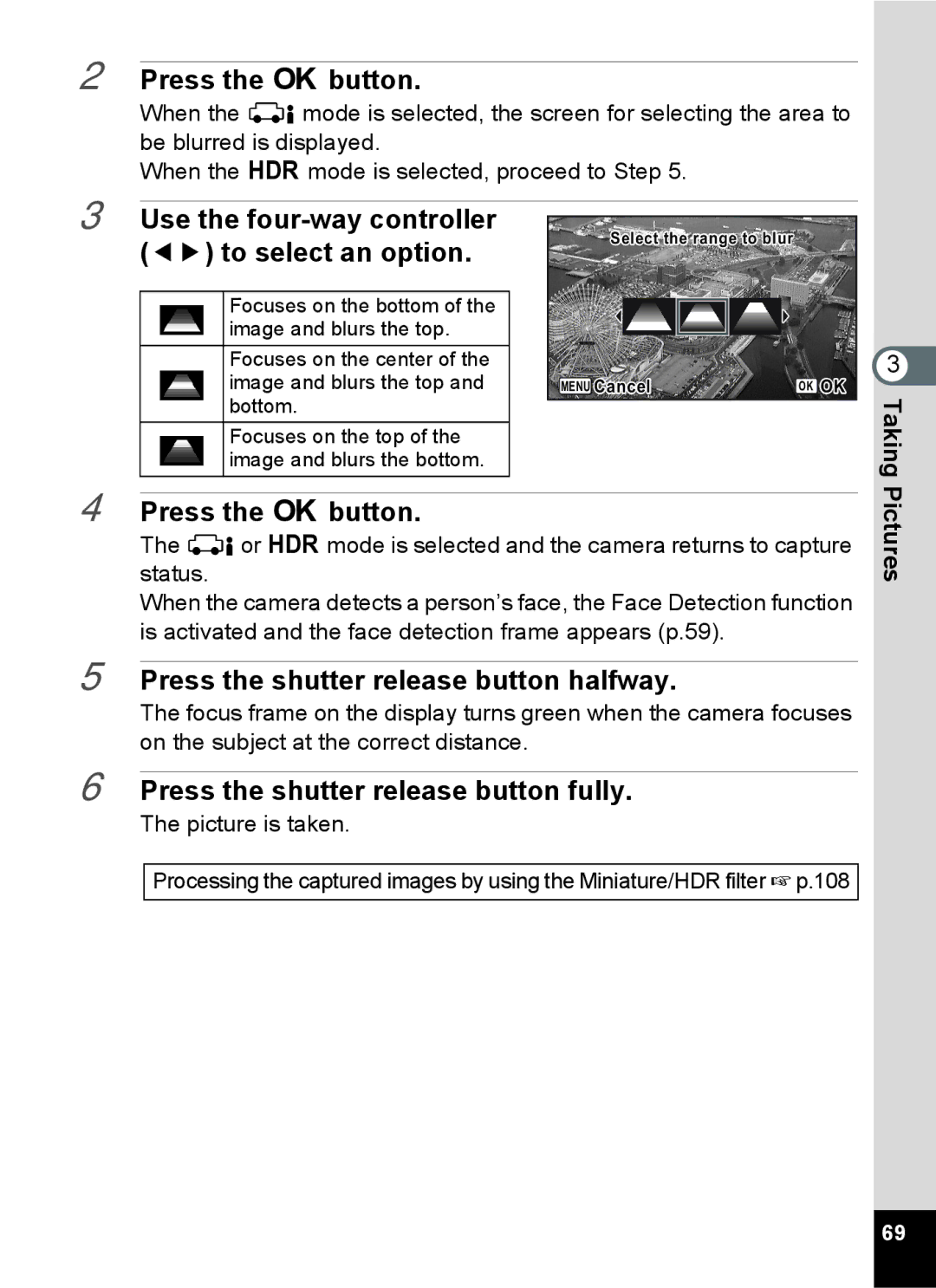 Pentax 14071 specifications Use the four-way controller 45 to select an option, Pictures 