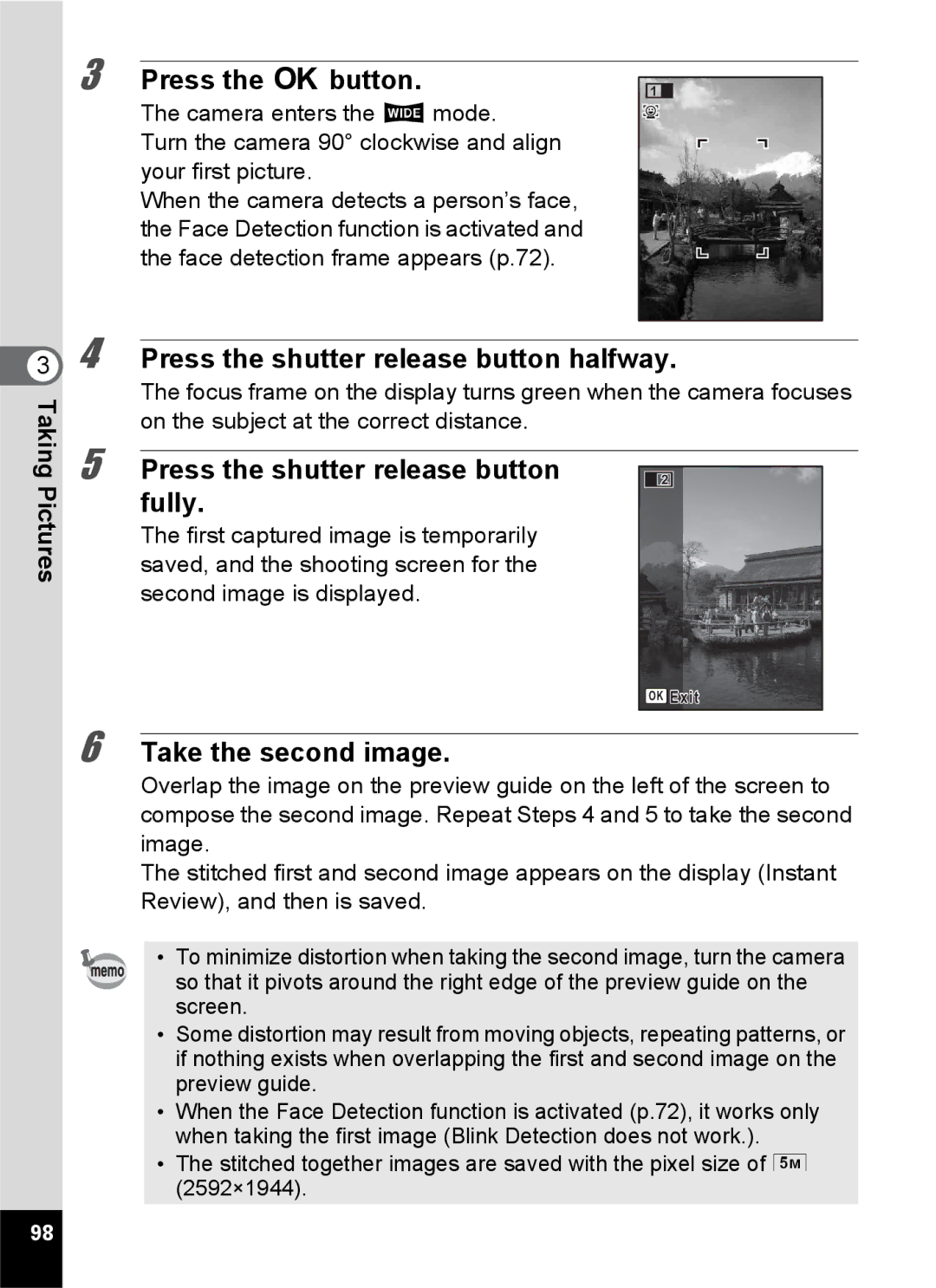 Pentax 14176, 14191, 14161 specifications Press the 4 button, Take the second image 