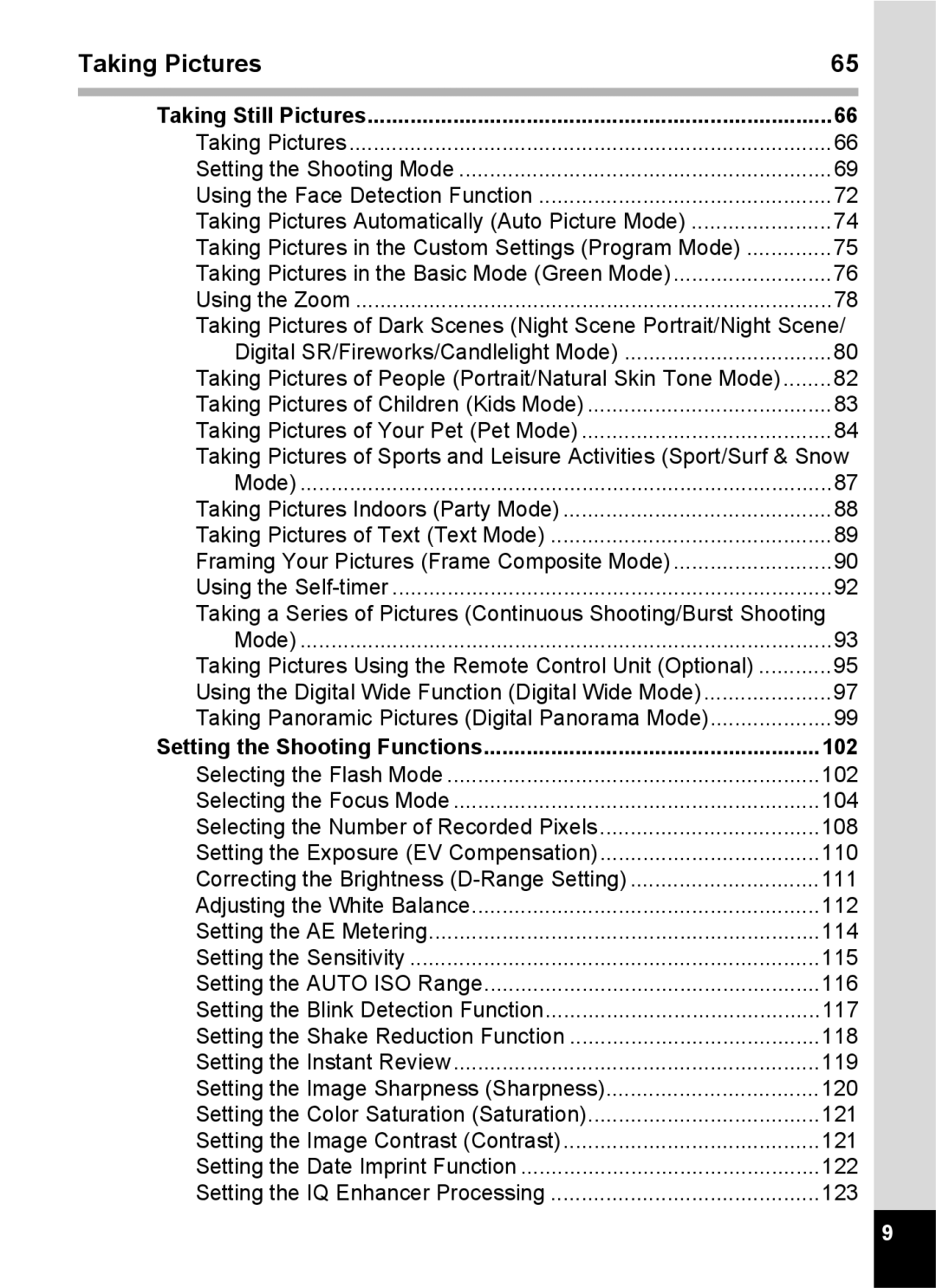 Pentax 14161, 14191, 14176 specifications Taking Pictures 