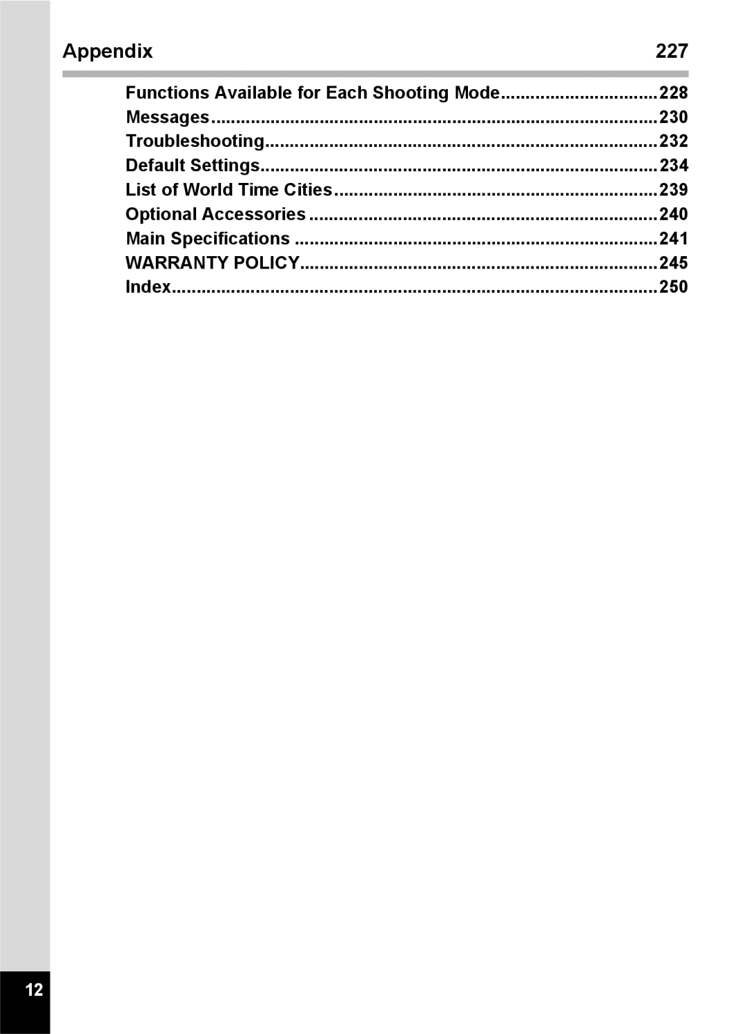 Pentax 14161, 14191, 14176 specifications Appendix 227 