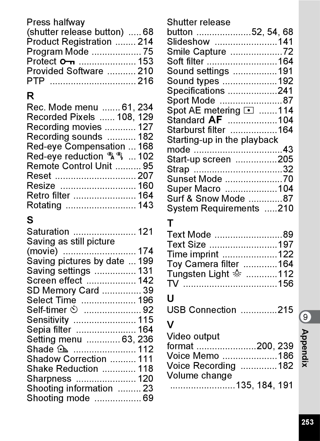 Pentax 14191, 14176, 14161 specifications 253 