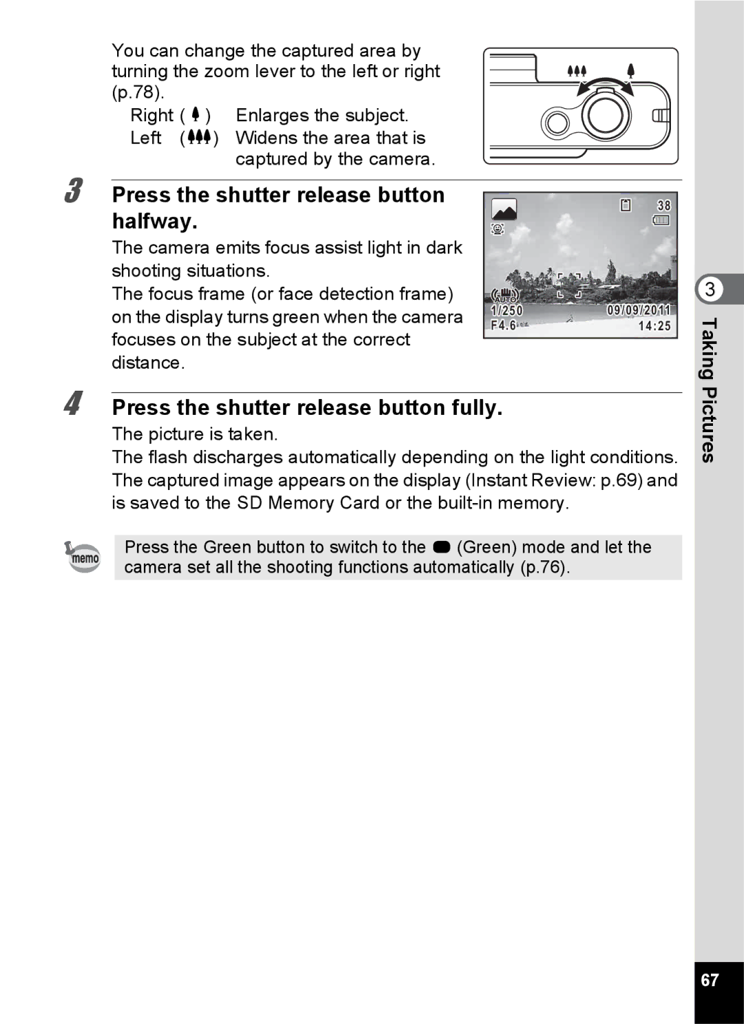 Pentax 14191, 14176, 14161 specifications Press the shutter release button fully, Pictures 