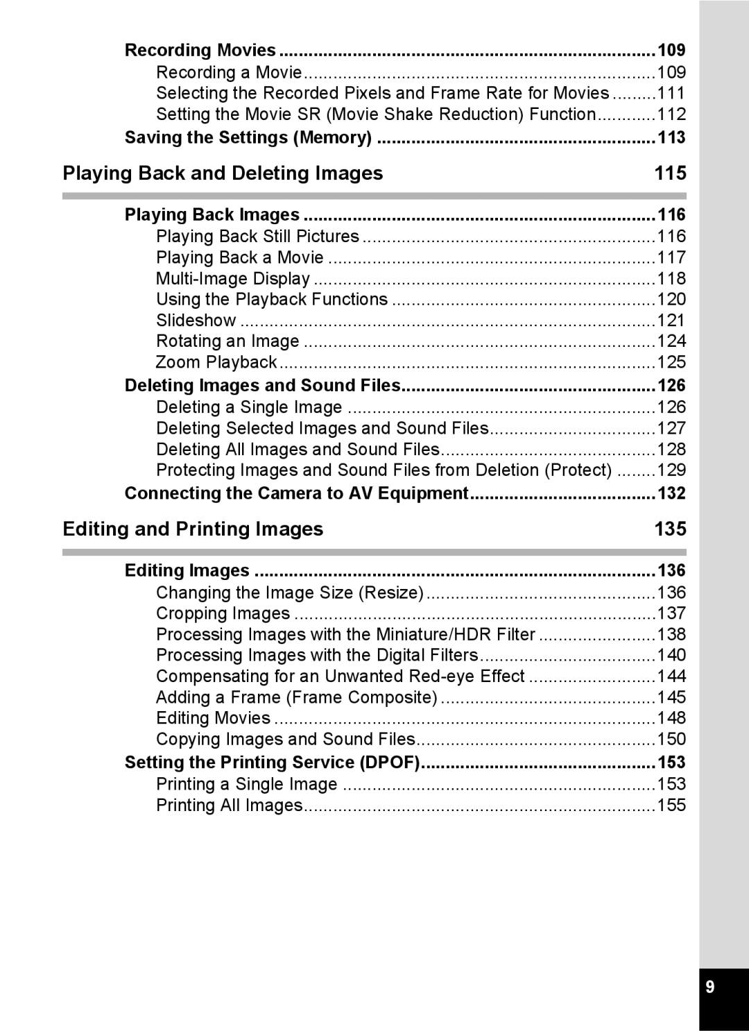 Pentax 15921 manual Playing Back and Deleting Images, Editing and Printing Images 