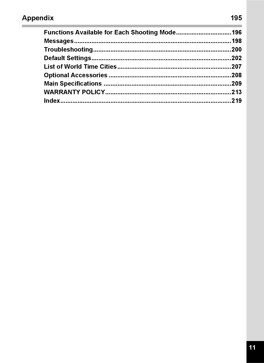 Pentax 15921 manual Appendix 195 