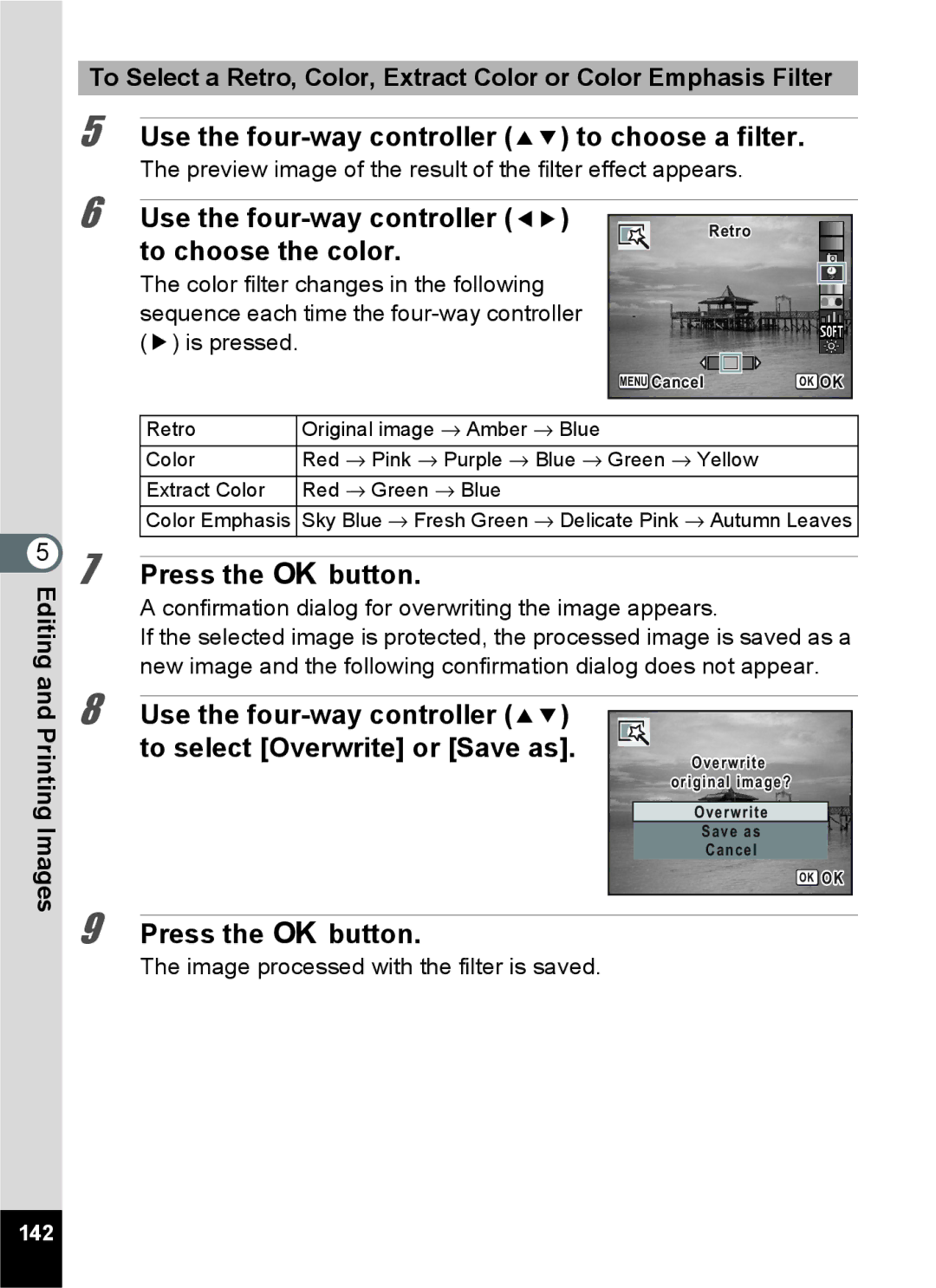 Pentax 15921 manual Editing, 142 