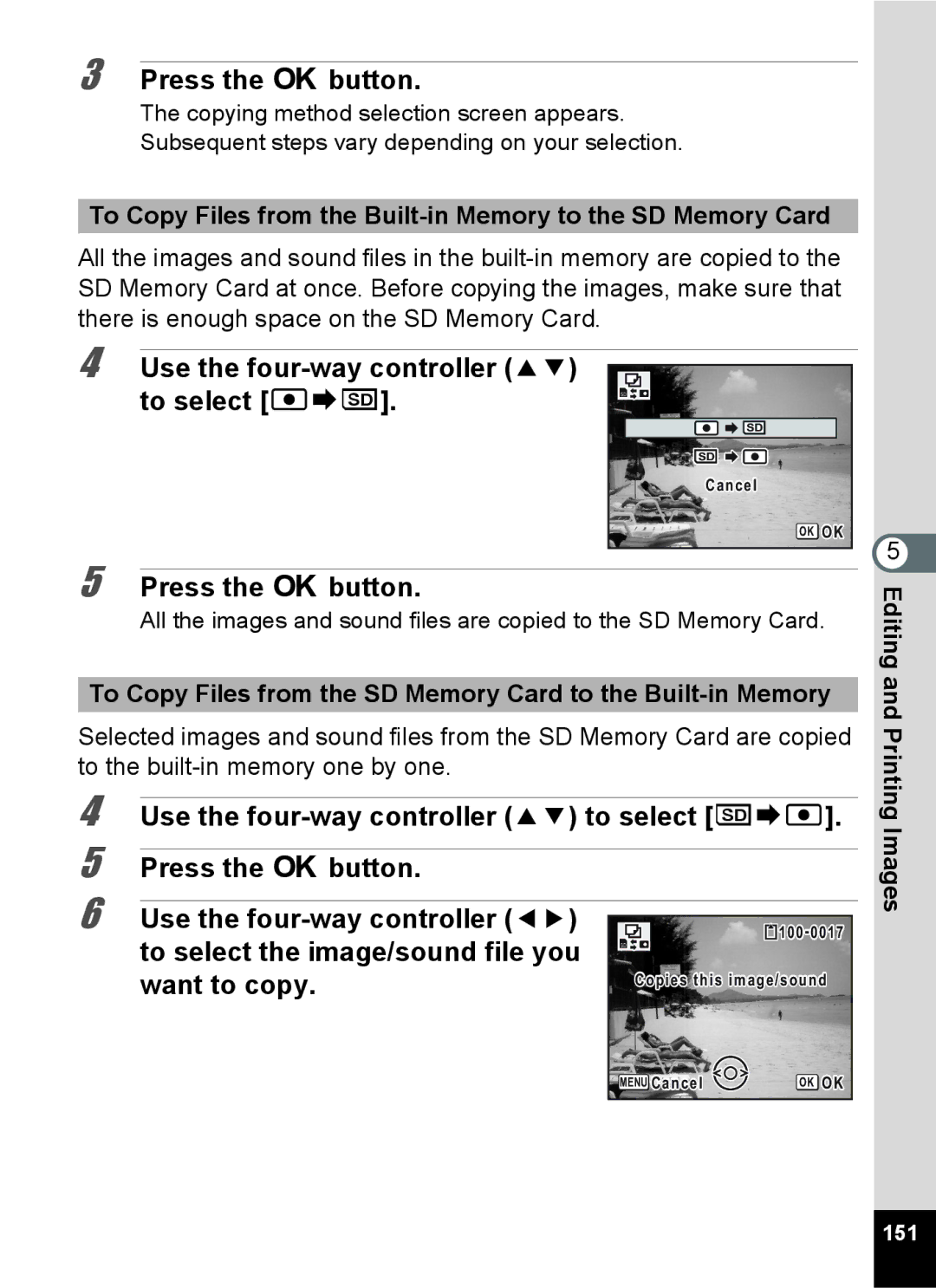 Pentax 15921 manual Use the four-way controller 23 to select, Press the 4 button Use the four-way controller, 151 