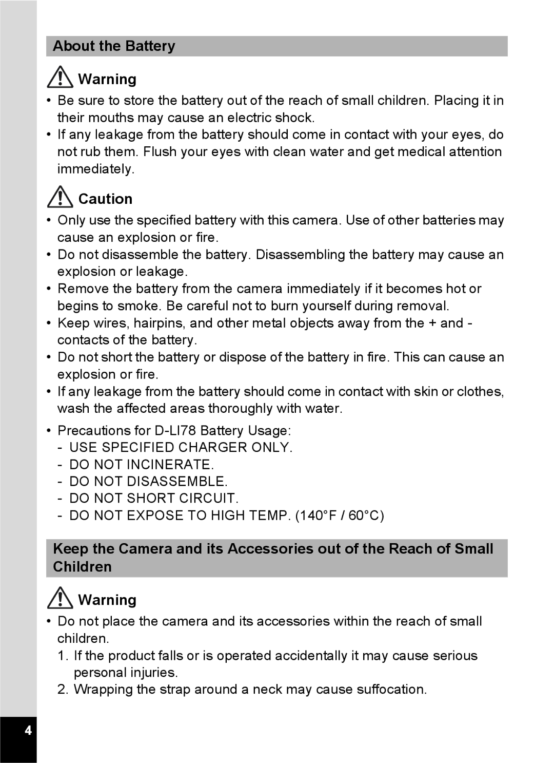 Pentax 15921 manual About the Battery 