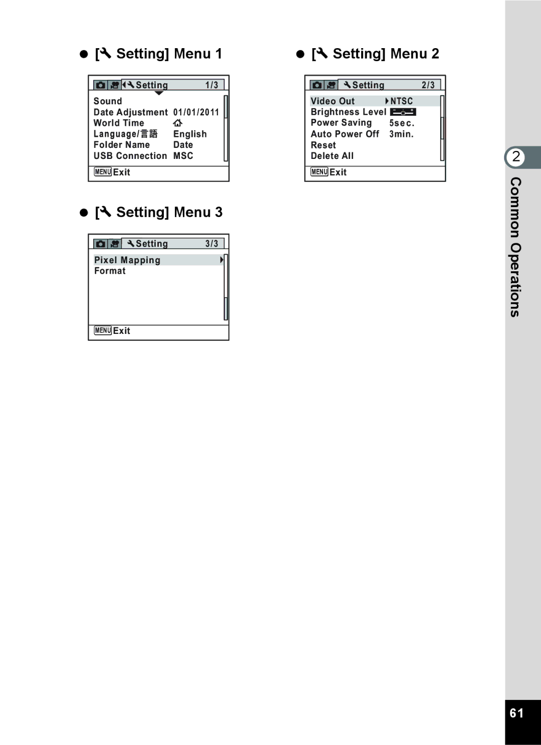 Pentax 15921 manual  W Setting Menu 