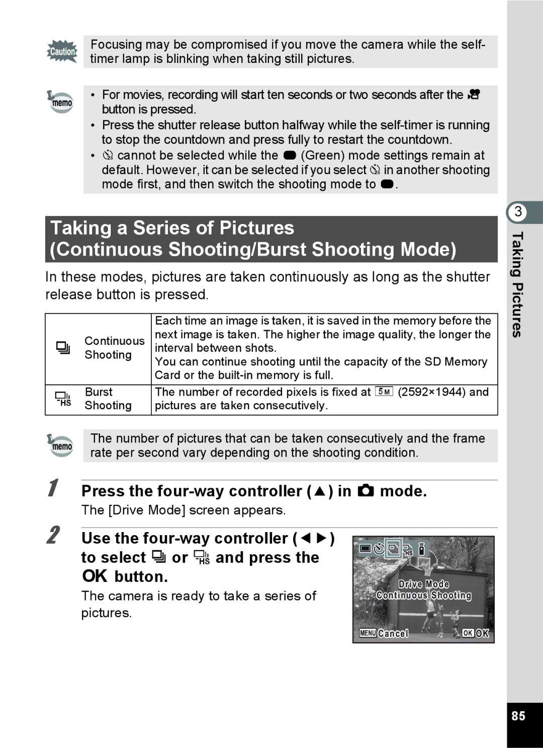 Pentax 15921 manual Press the four-way controller 2 in a mode 