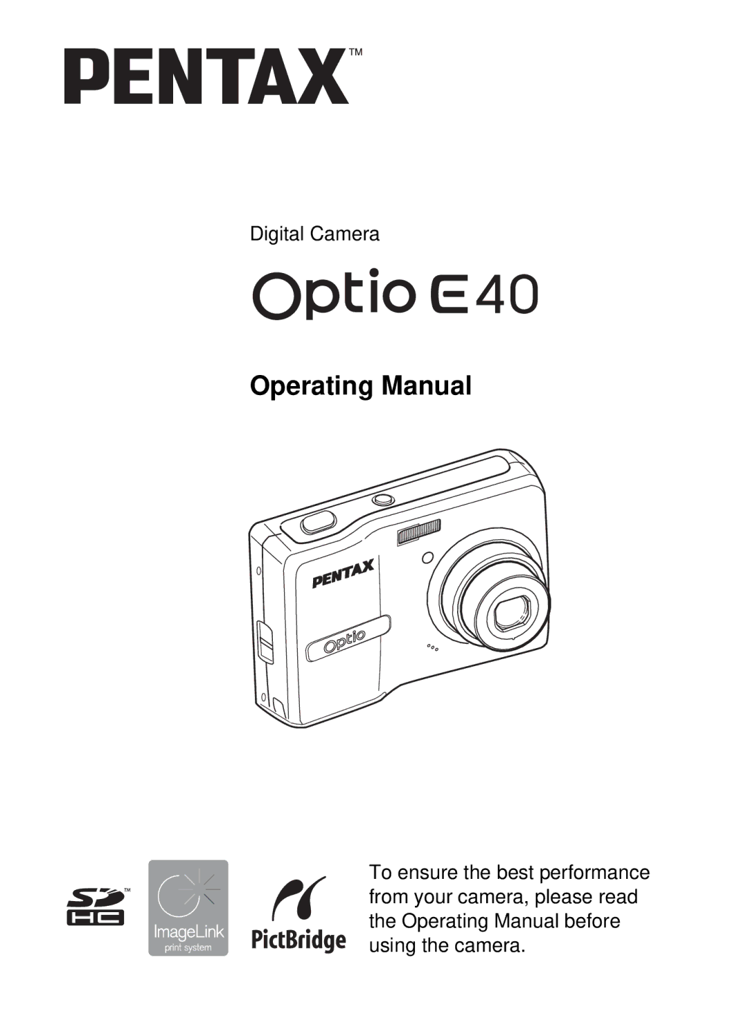 Pentax optio E-40, 19196 manual Operating Manual 