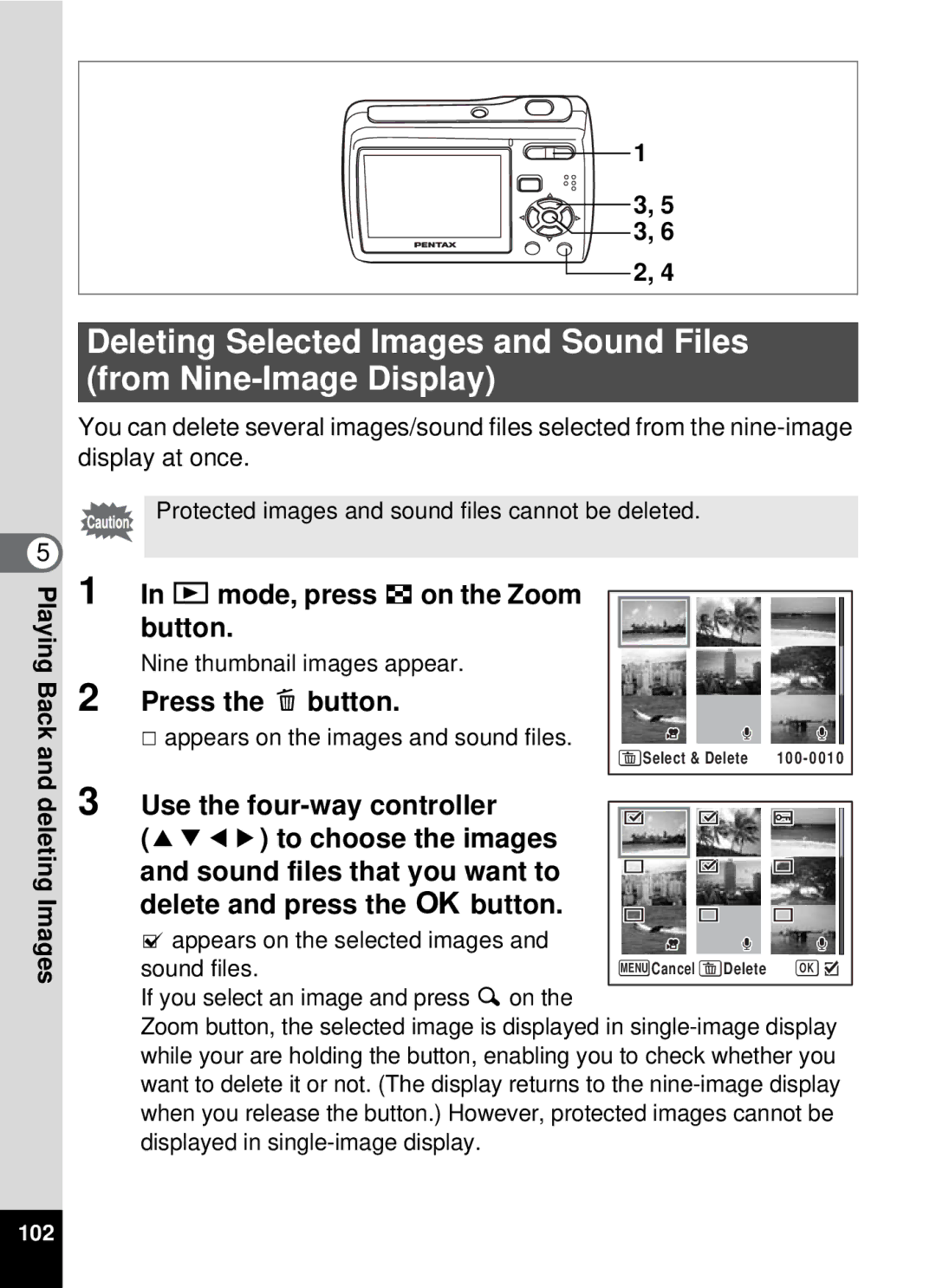 Pentax 19196, optio E-40 manual Q mode, press fon the Zoom button, Sound files 