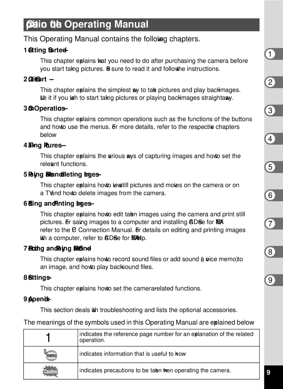 Pentax optio E-40, 19196 manual Composition of the Operating Manual 