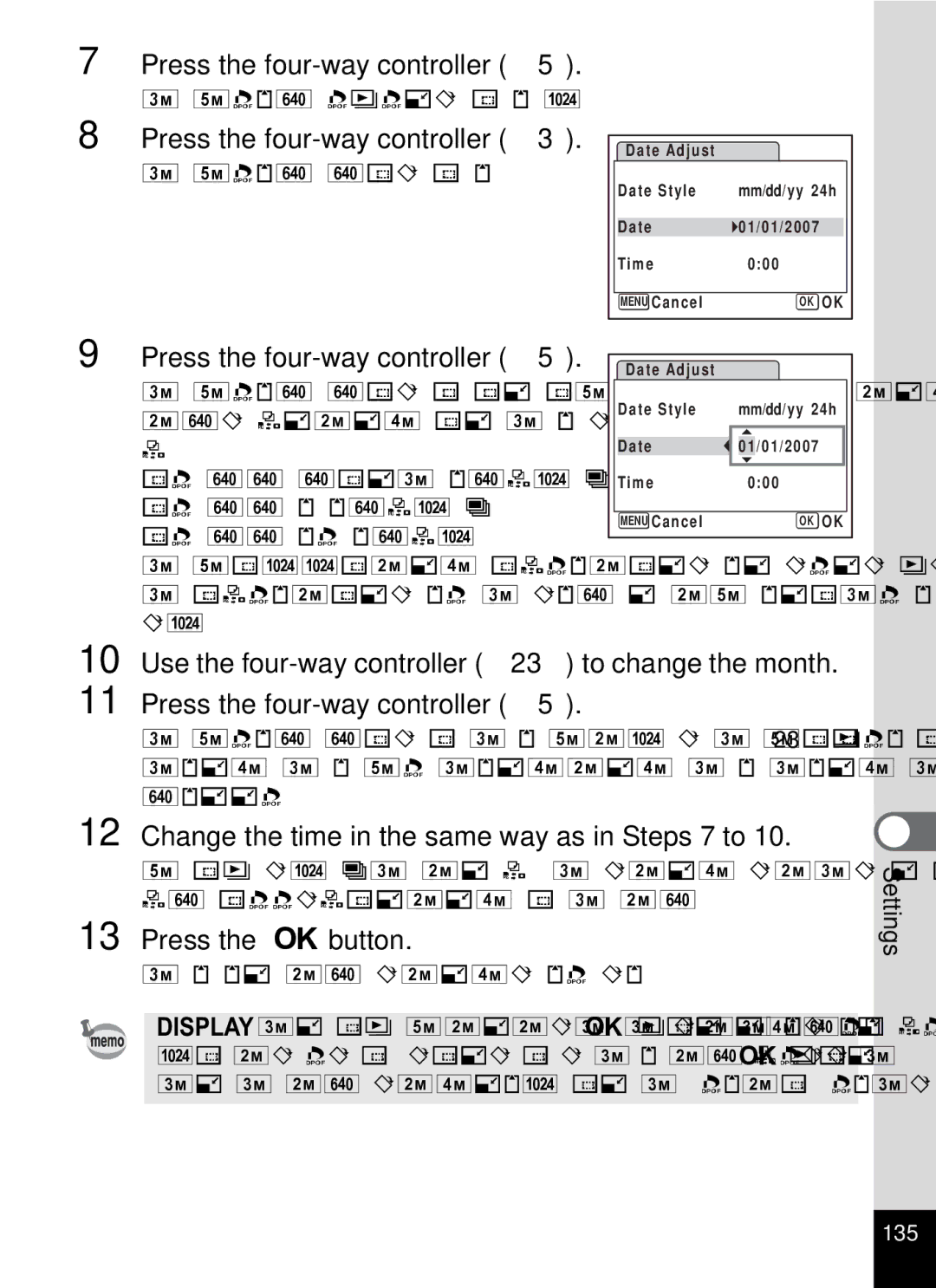 Pentax optio E-40, 19196 manual Change the time in the same way as in Steps 7 to, For yy/mm/dd year Example 