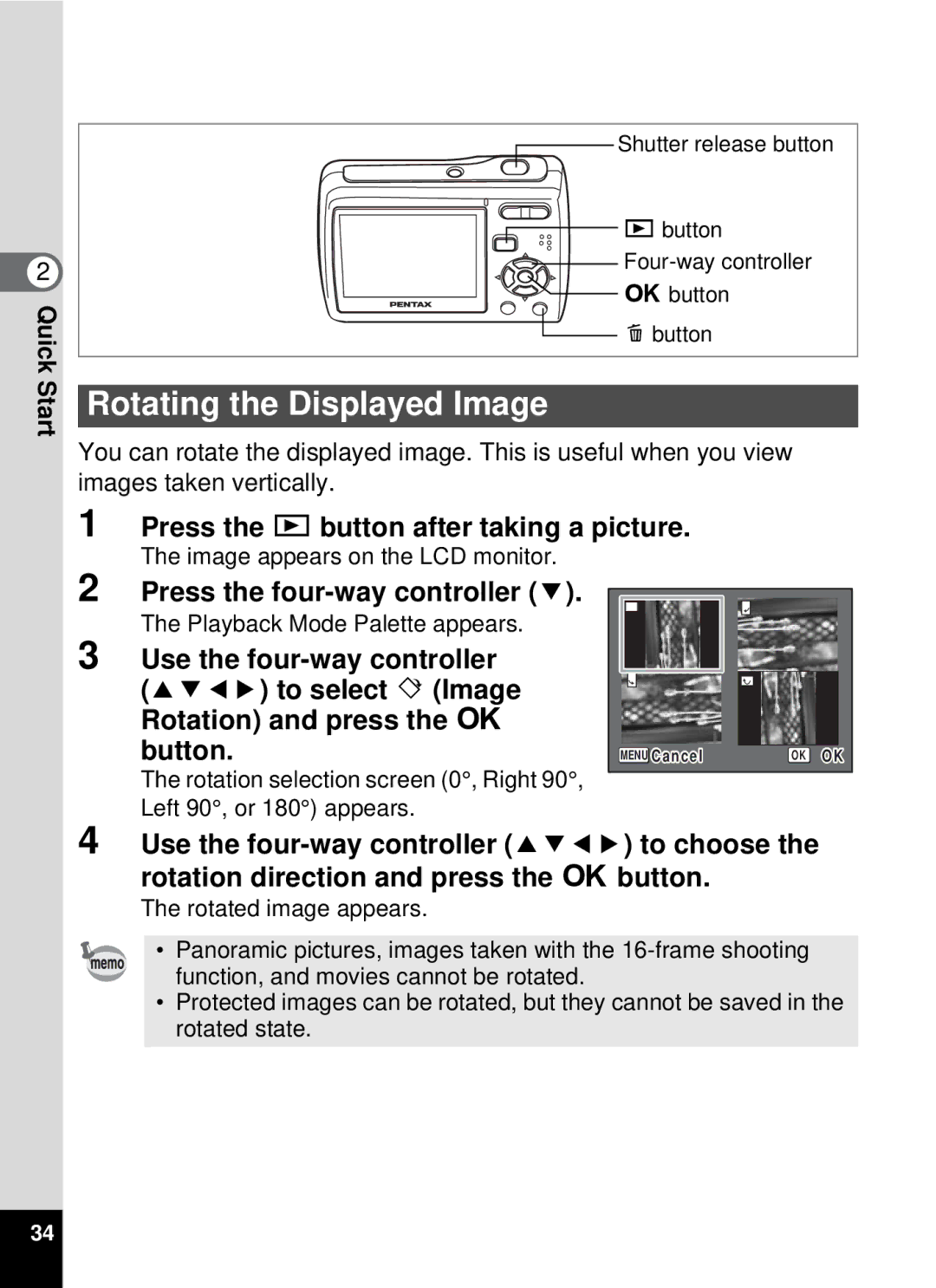 Pentax 19196, optio E-40 manual Rotating the Displayed Image, Button 