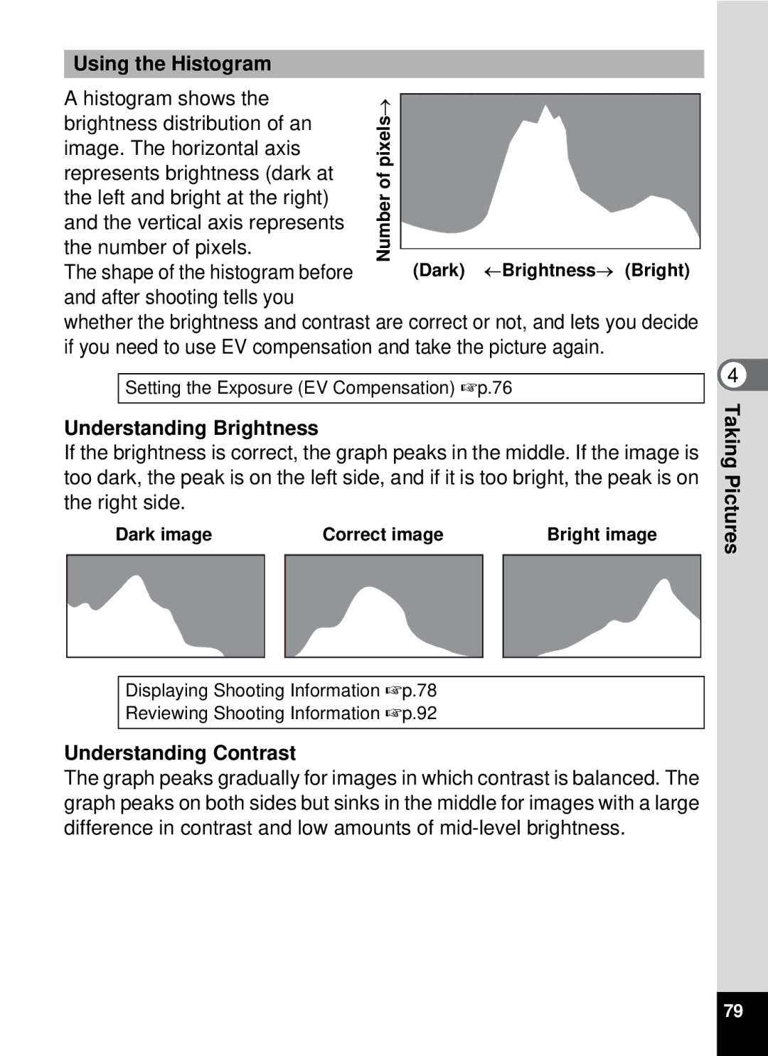 Pentax optio E-40, 19196 manual Using the Histogram, Understanding Brightness, Understanding Contrast 