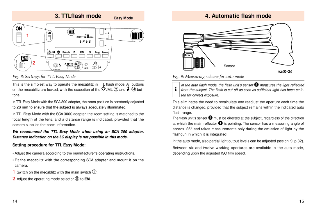 Pentax 40 MZ-3i operating instructions Automatic flash mode, Setting procedure for TTL Easy Mode, To EM 