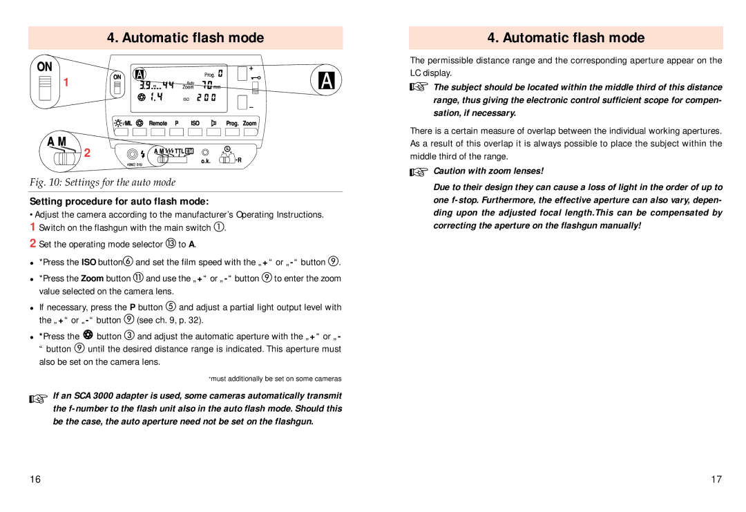 Pentax 40 MZ-3i Setting procedure for auto flash mode, To a, „ + or „ button See ch , p, Also be set on the camera lens 