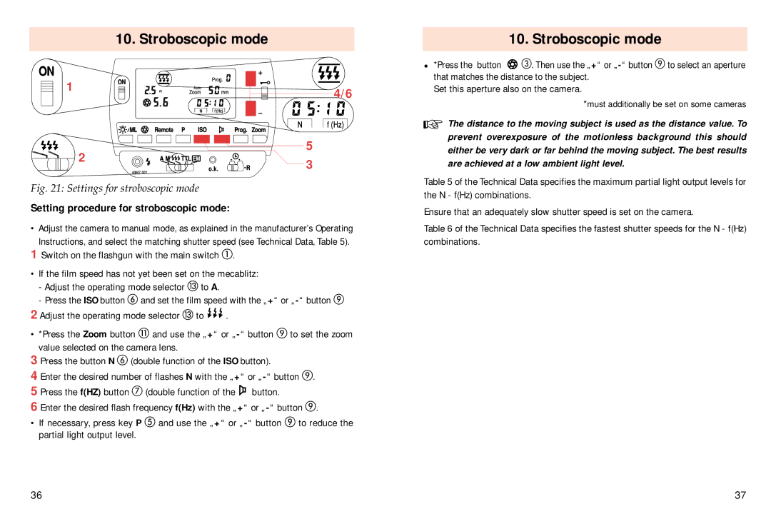 Pentax 40 MZ-3i operating instructions Setting procedure for stroboscopic mode, Use the „+ or „- button 