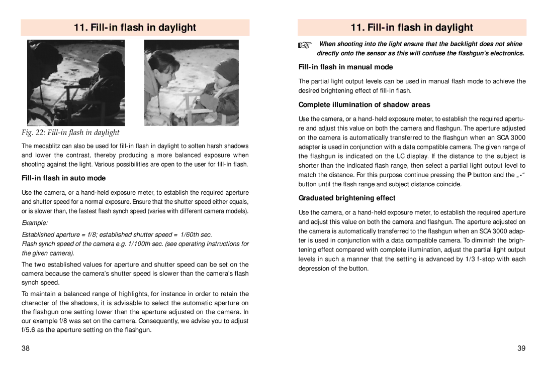 Pentax 40 MZ-3i operating instructions Fill-in flash in daylight, Fill-in flash in auto mode, Fill-in flash in manual mode 