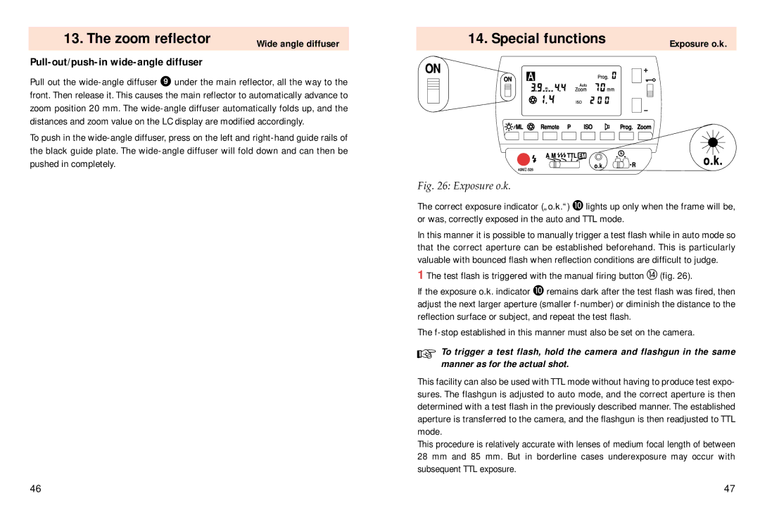 Pentax 40 MZ-3i operating instructions Special functions, Pull-out/push-in wide-angle diffuser 